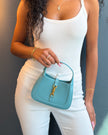 UNWORN Gucci Jackie 1961 Turquoise Aqua Leather Shoulder Bag with Gold Hardware & Additional Strap