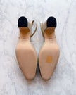 BRAND NEW Chanel Champagne Shimmer & Black Cap-Toe Slingback Pumps (38.5)