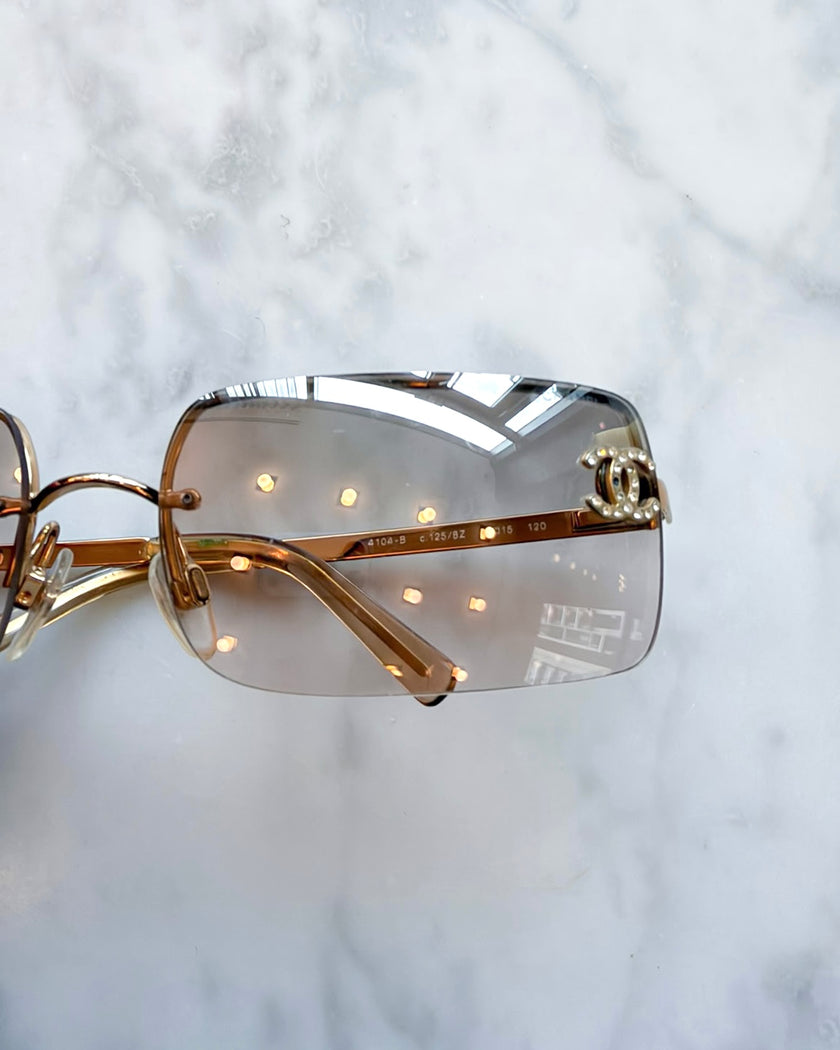 Chanel Rimless Crystal Embellished Sunglasses with Gold Hardware