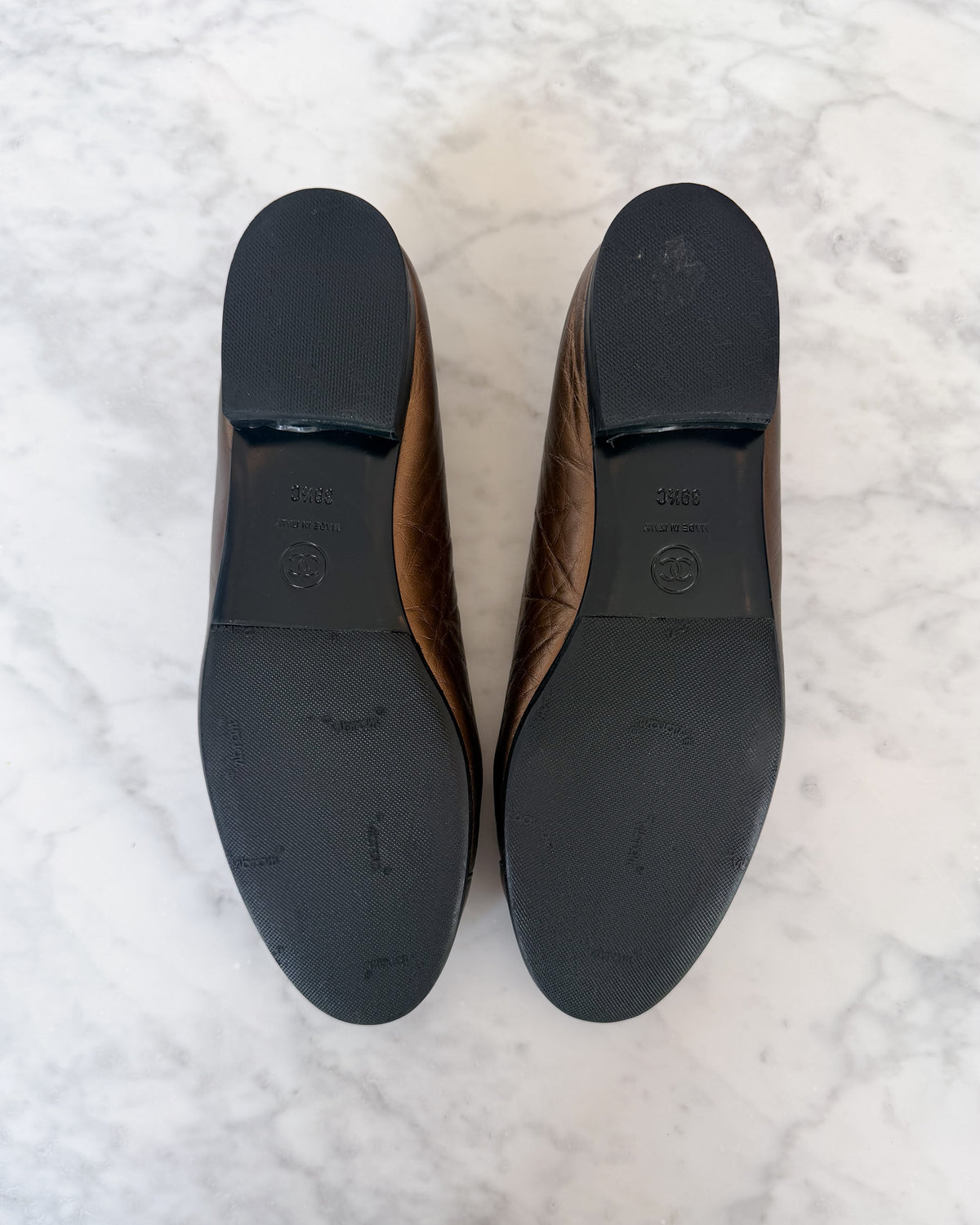Chanel Bronze Leather CC Ballet Flats (39.5)