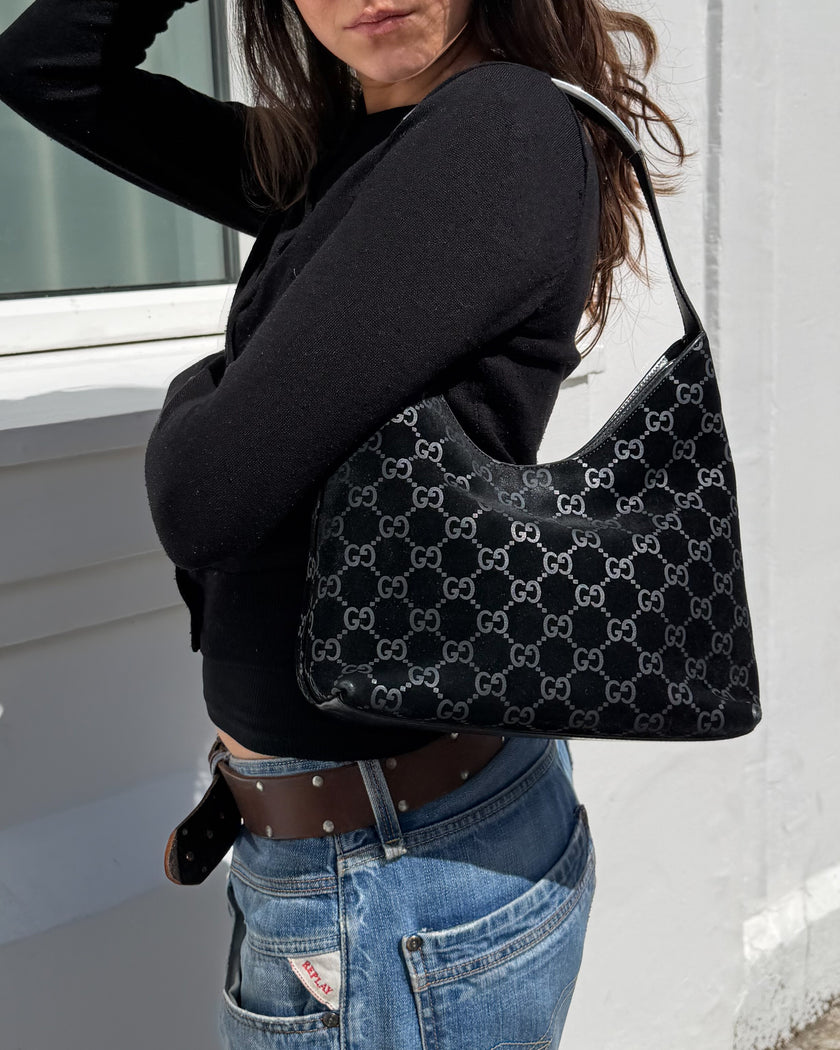 Gucci Tom Ford Era GG Monogram Suede Hobo Shoulder Bag