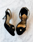 Chanel Velvet Camellia Pearl Slingback Heels (EU 35.5)