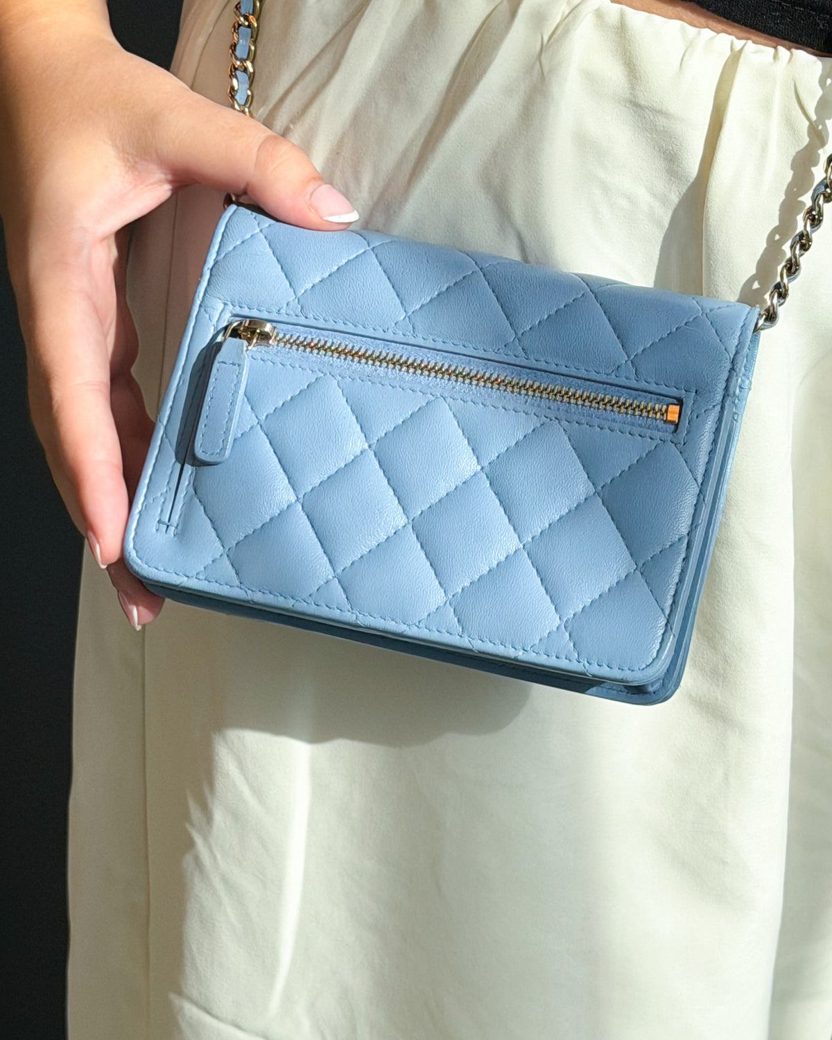 Chanel Sky Blue Quilted Lambskin Wallet On Chain Gold Hardware - 2020