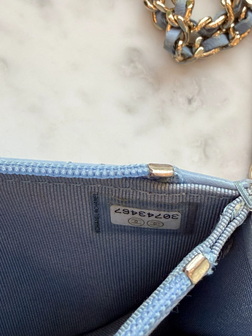 Chanel Sky Blue Quilted Lambskin Wallet On Chain Gold Hardware - 2020