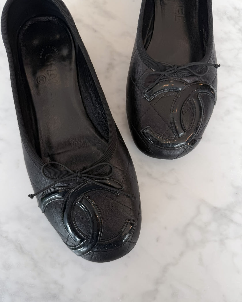 Chanel Cambon Karl Lagerfeld Era Black Ballet Flats (40)