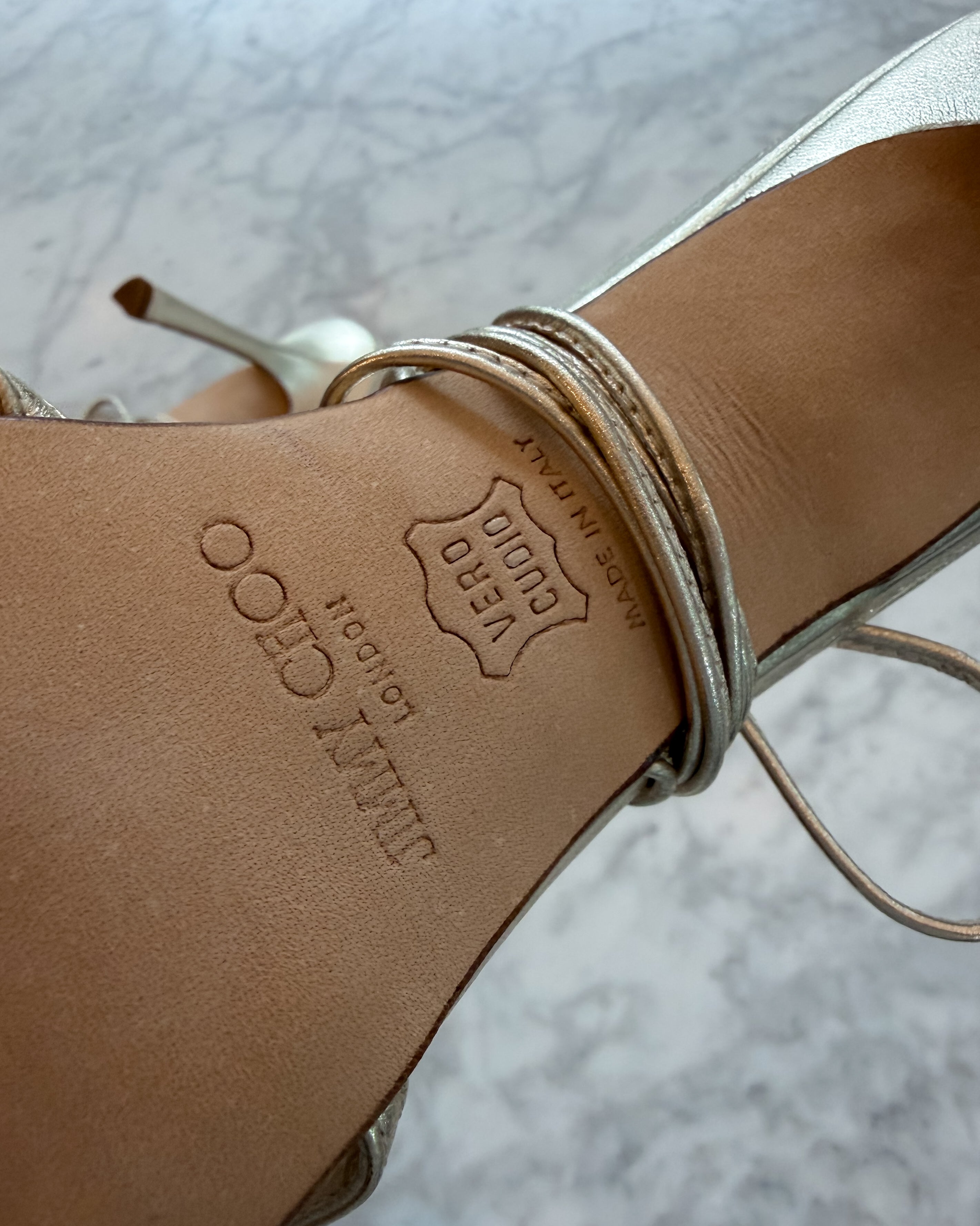 Jimmy Choo Gold Rose Floral Lace-Up Heels (42)
