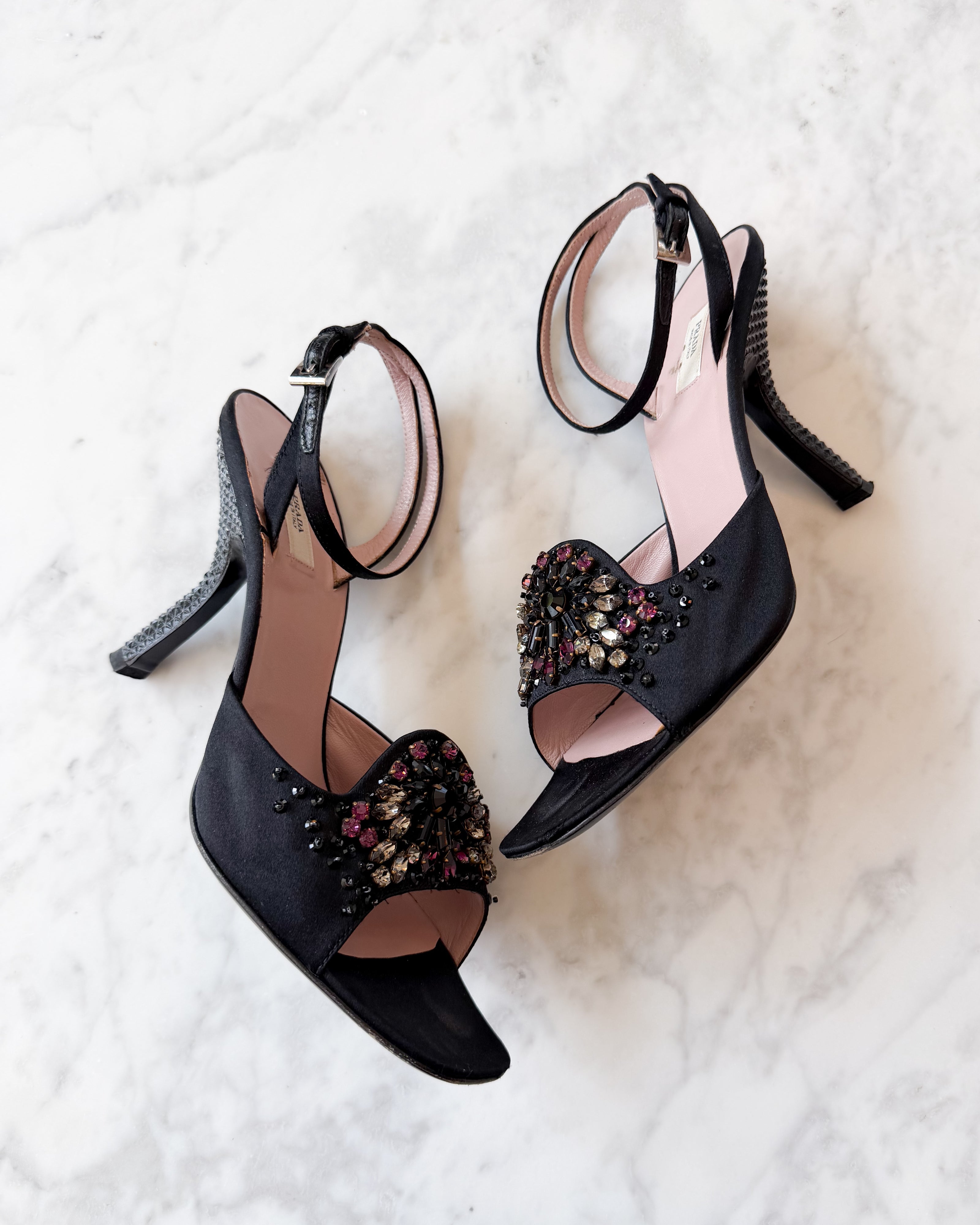 Prada Sequin Heels with Pink Crystal Embellishments (EU 37)