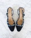 Chanel Navy Blue & Shimmer Tweed CC Slingbacks (38.5)