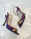 Jimmy Choo Purple Satin Leather Crystal Buckle Heels (36.5)