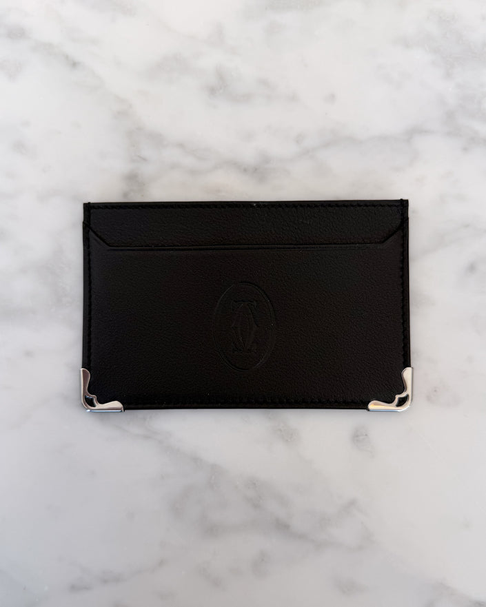 Cartier Black Leather Card Holder with Silver Hardware