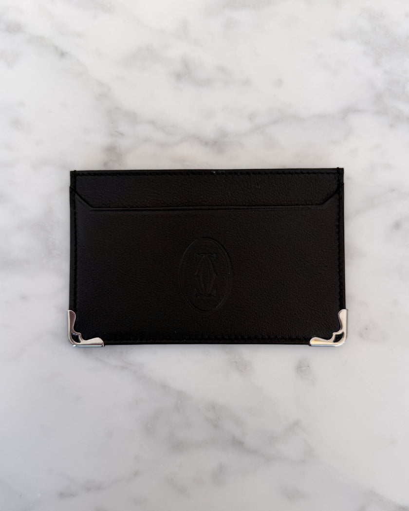Cartier Black Leather Card Holder with Silver Hardware