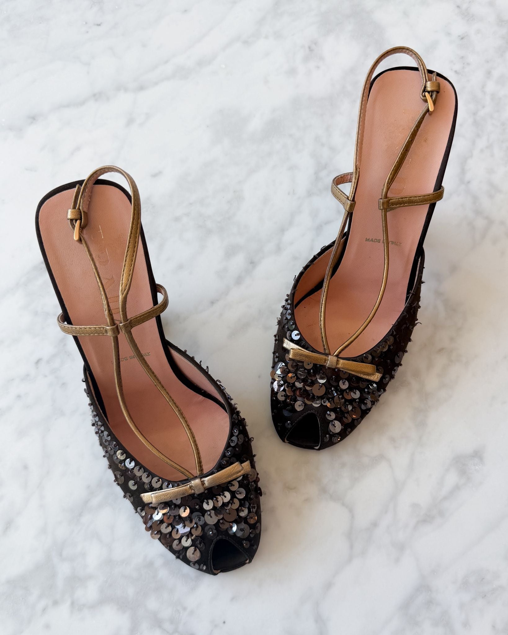 Prada Aubergine Sequin-Embellished Slingback Heels with Sculptural Heel (37)