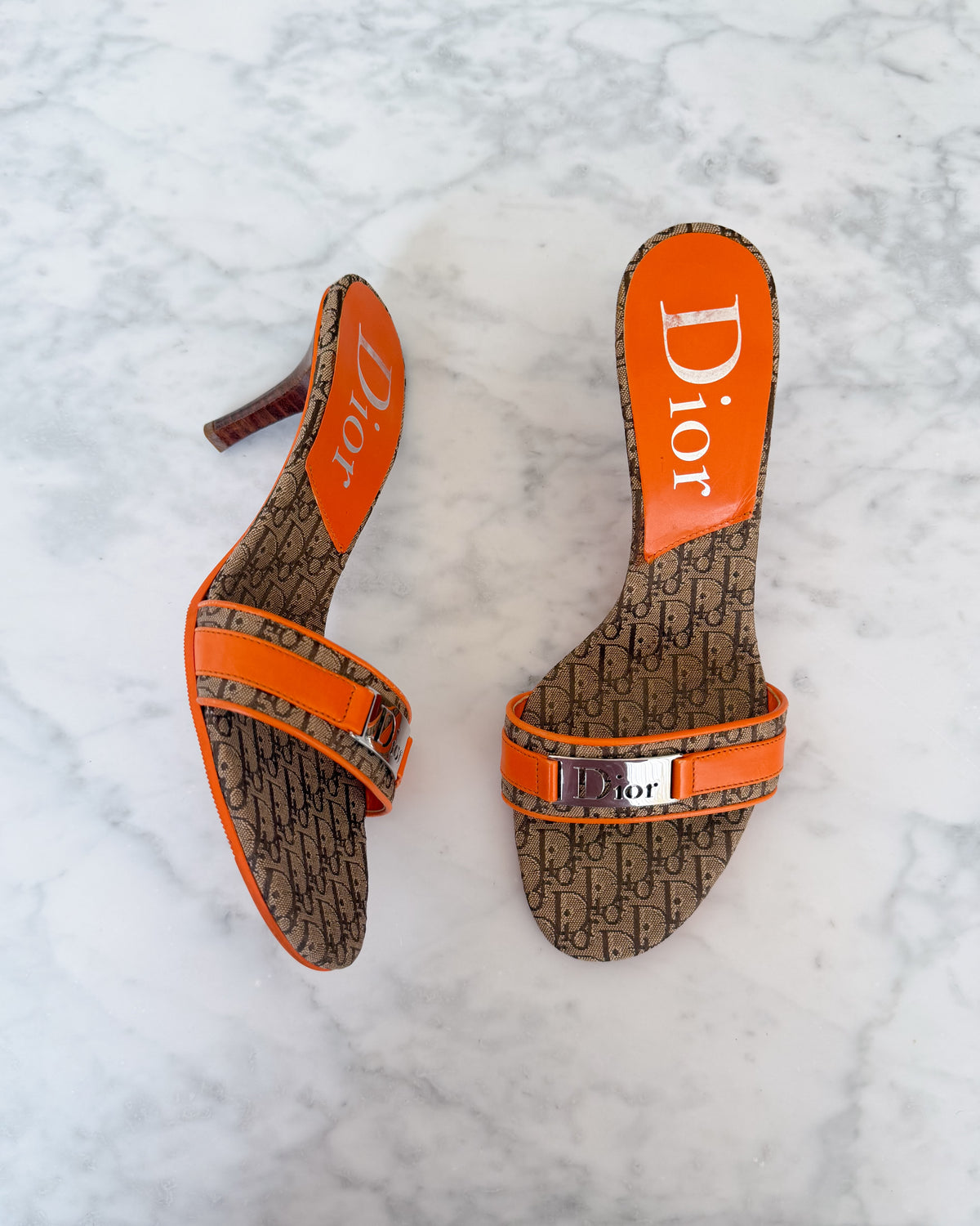 Dior Y2K Diorissimo Monogram Orange Logo Mules (36)