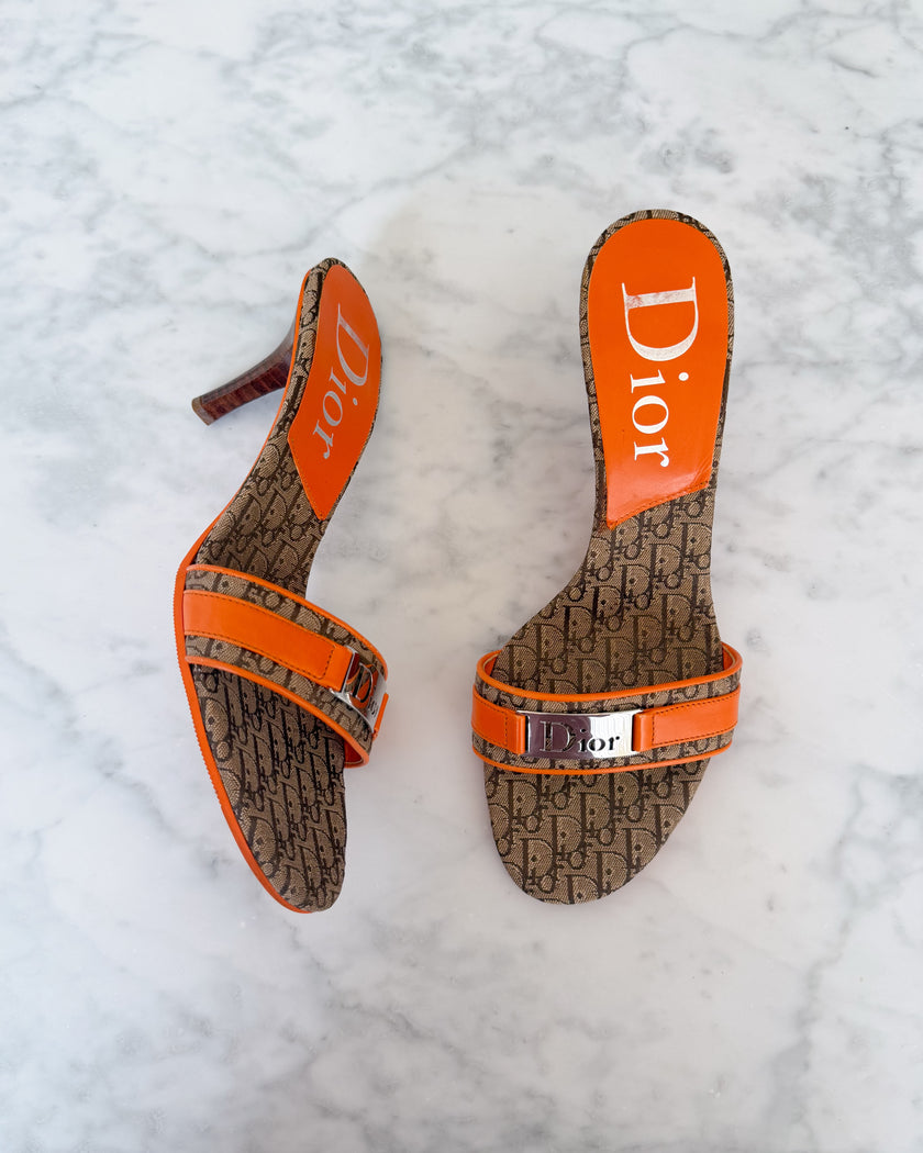 Dior Y2K Diorissimo Monogram Orange Logo Mules (36)