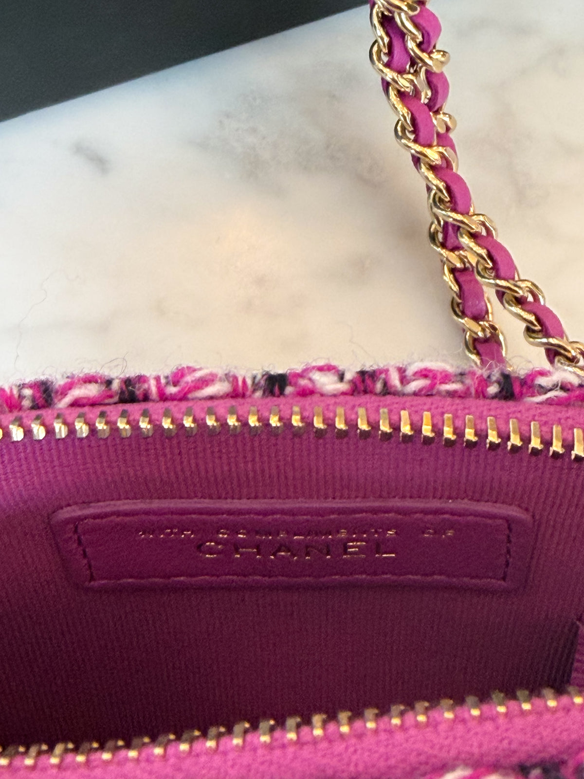 UNWORN Chanel Pink and Purple Tweed CC Chain Shoulder Bag with Gold Hardware