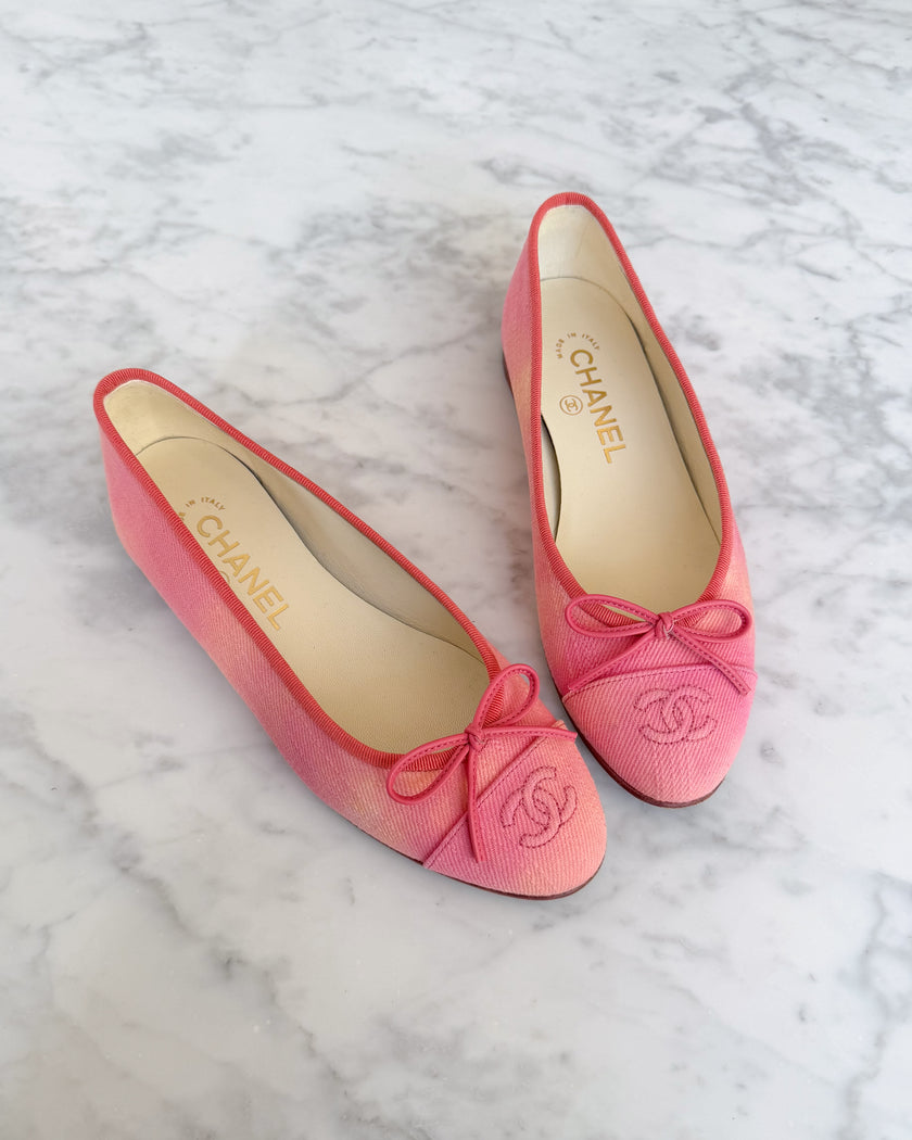 Chanel Peach Pink and Coral Canvas Ballet Flats (36) - VERY RARE