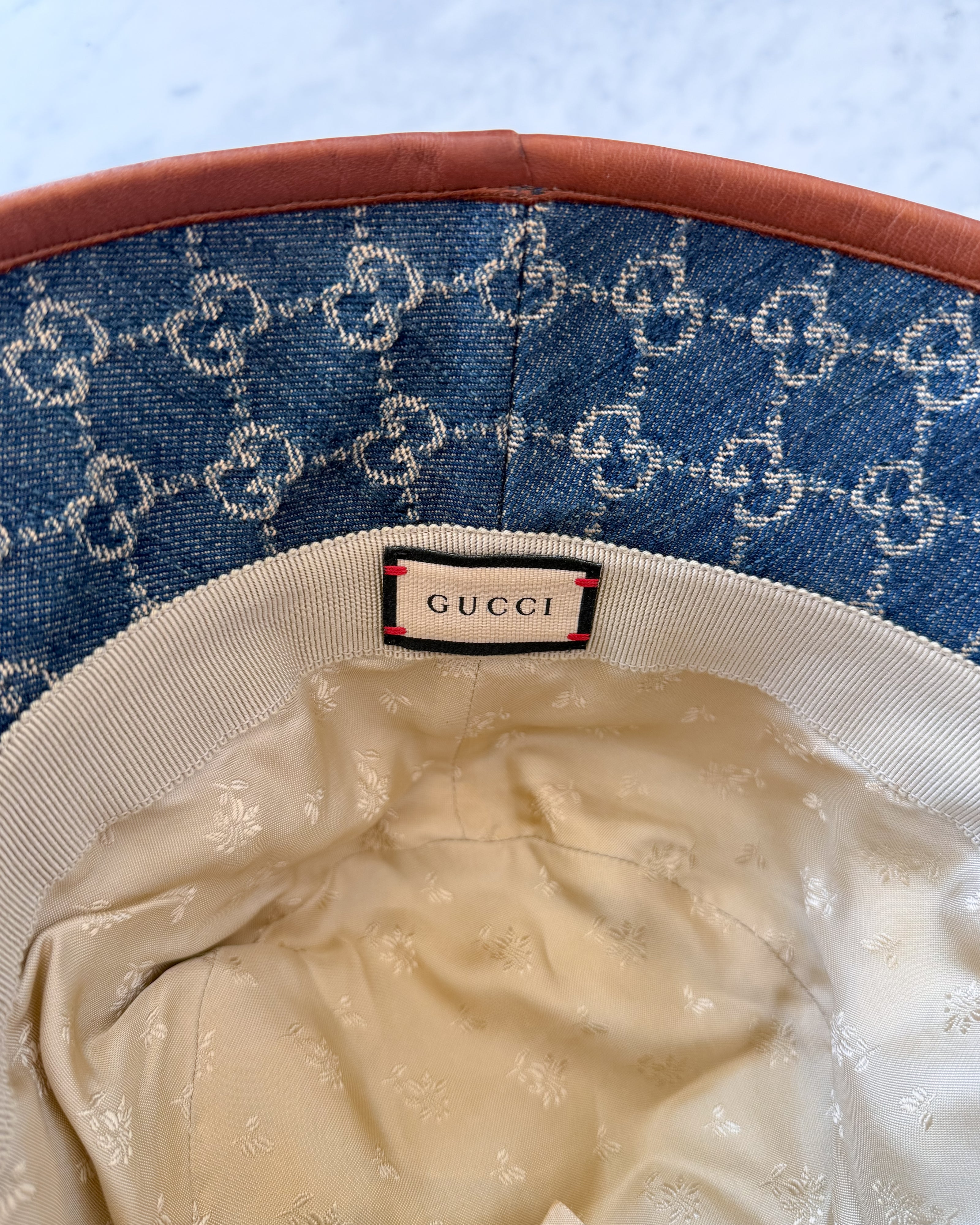 Gucci Denim Monogram Bucket Hat (M)