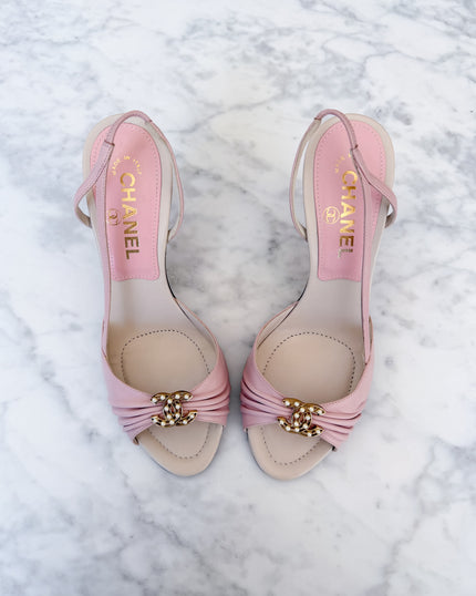 UNWORN Chanel Blush Pink Pearl CC Logo Slingback Heels (36.5) - VERY RARE