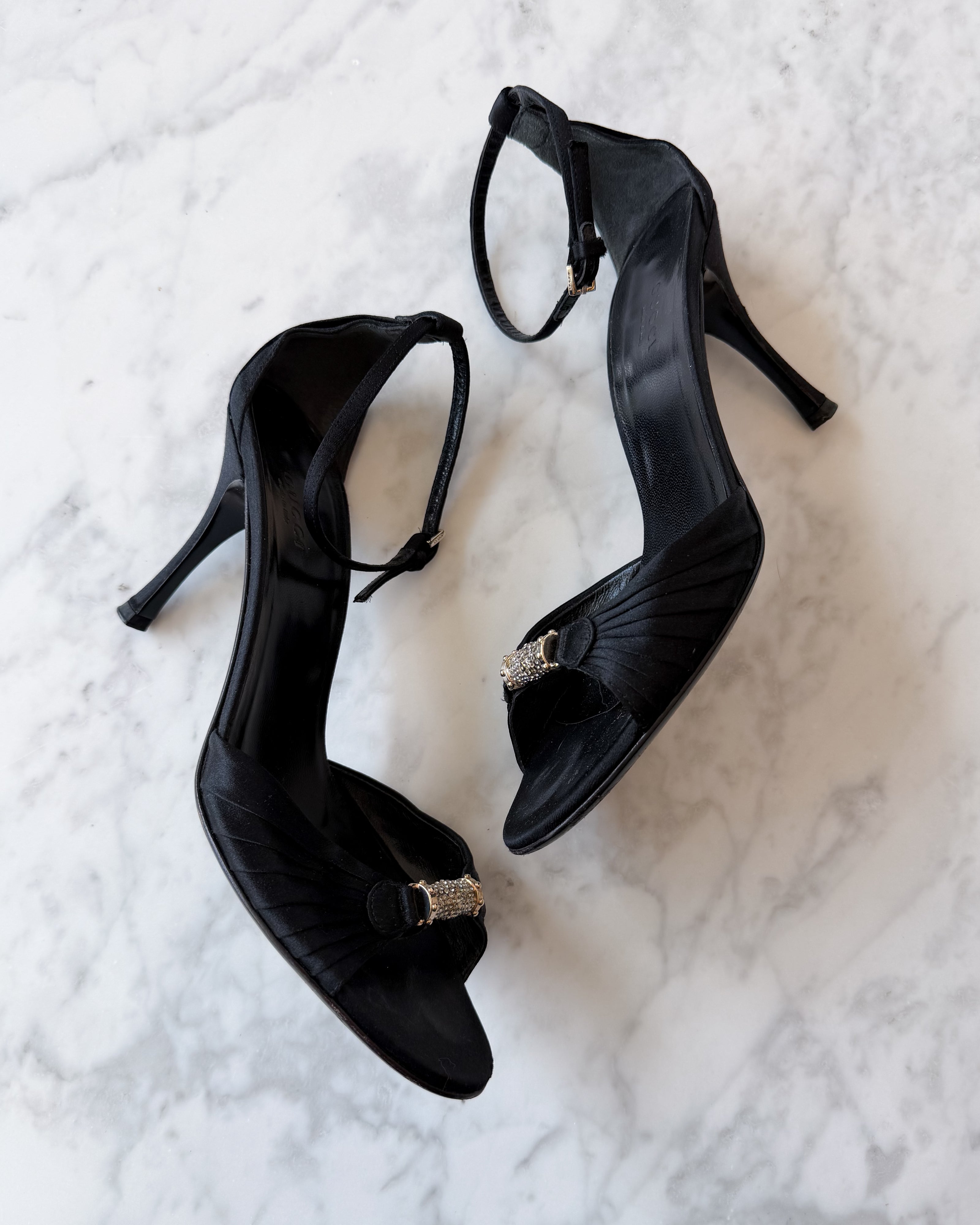 Gucci Crystal Satin Evening Sandals (38)