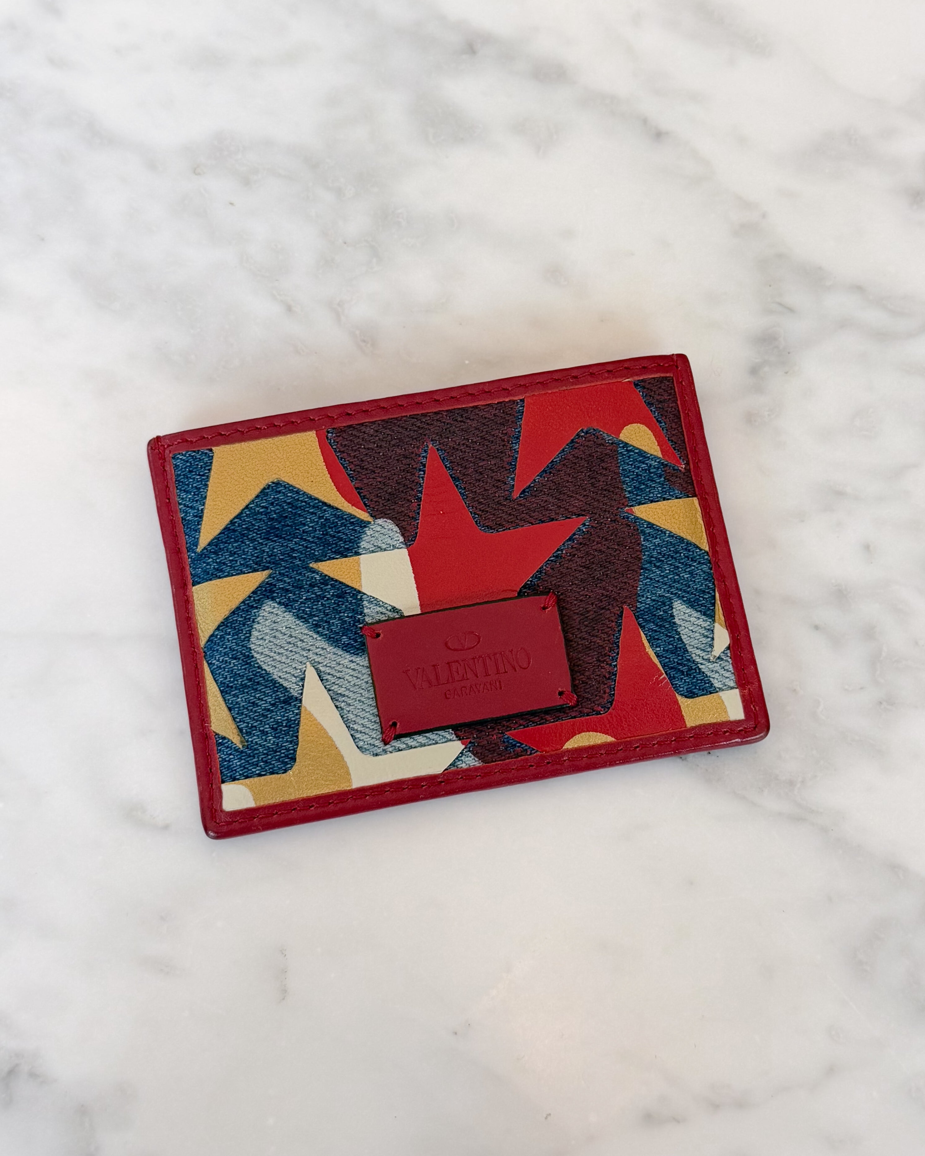 Valentino Garavani Multicolor Red Star Print Leather Card Holder