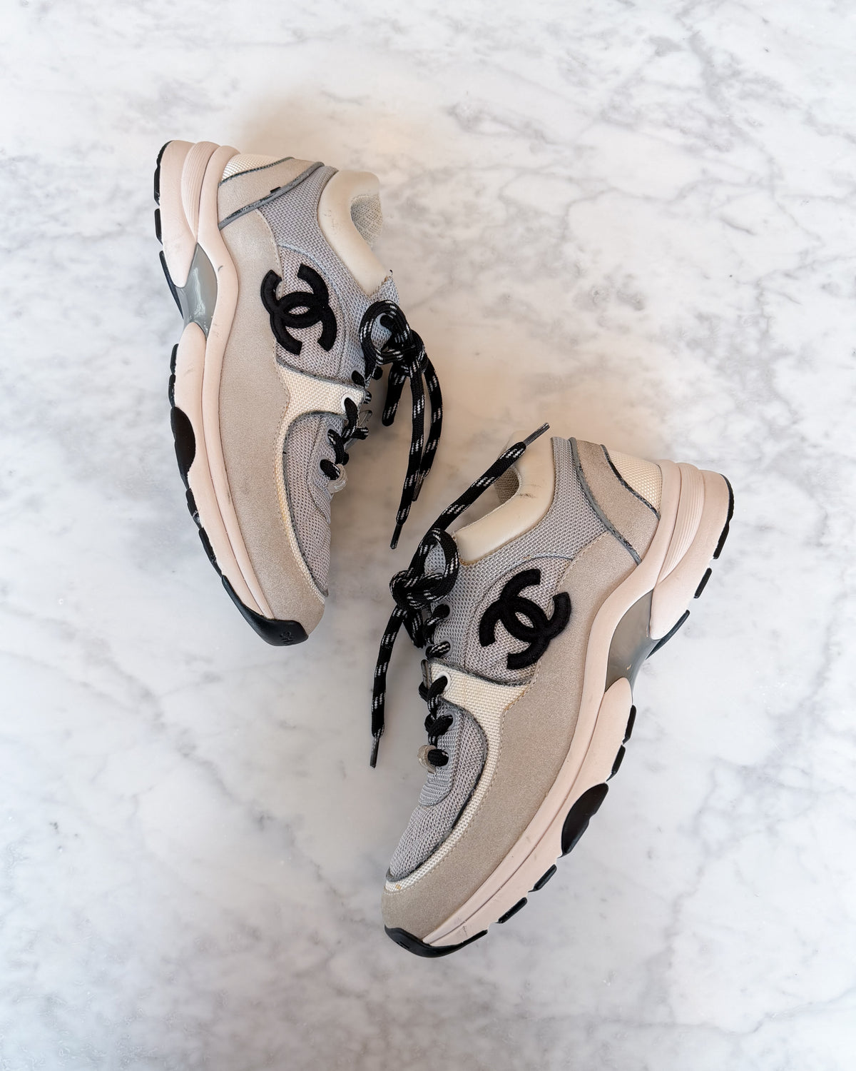 Chanel Grey Suede CC Logo Trainers Model G38299 (36.5)