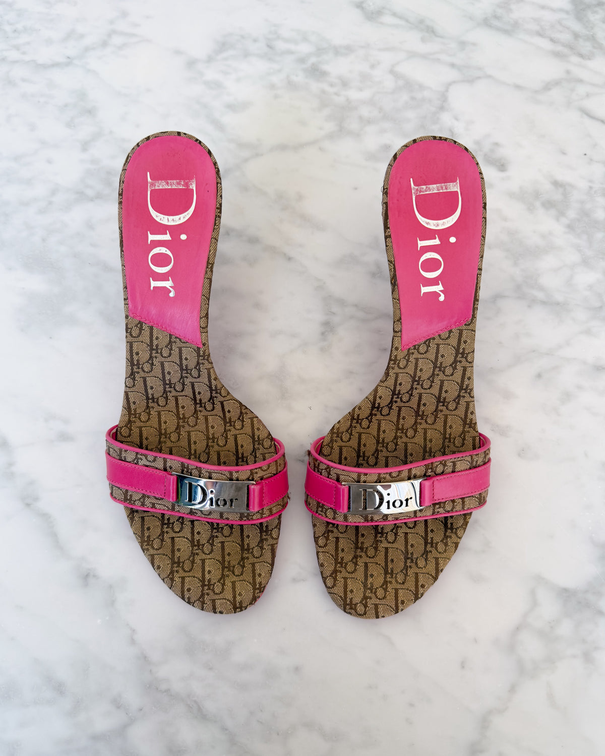Dior Y2K Diorissimo Monogram Pink Logo Mules (37)