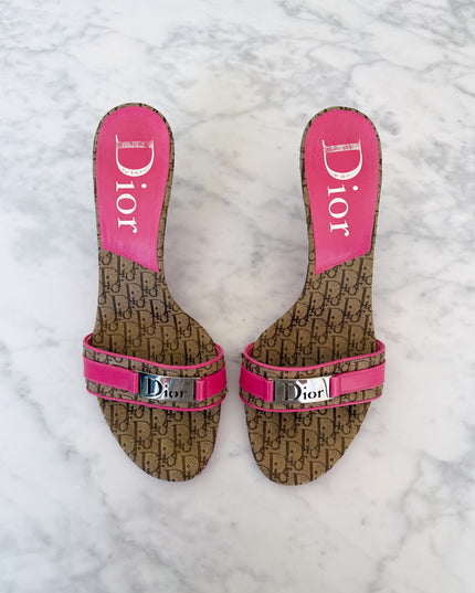 Dior Y2K Diorissimo Monogram Pink Logo Mules (37)