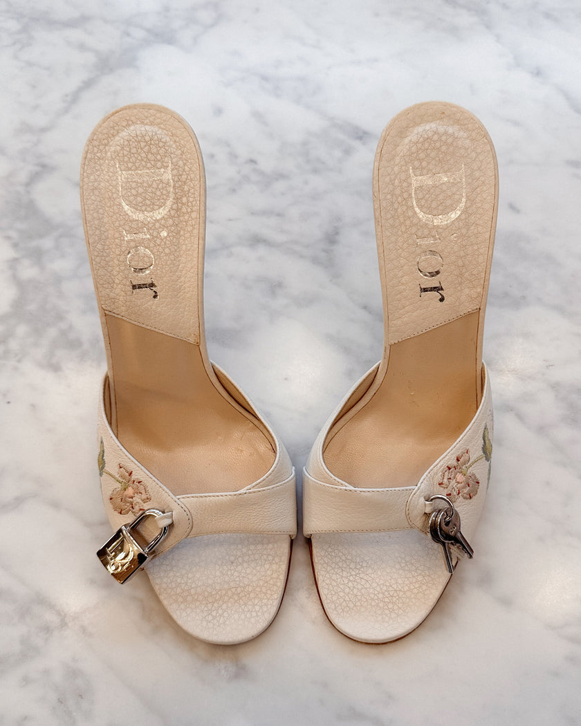 Dior by Galliano 2000s Archive Floral Key Lock Mules (39.5)