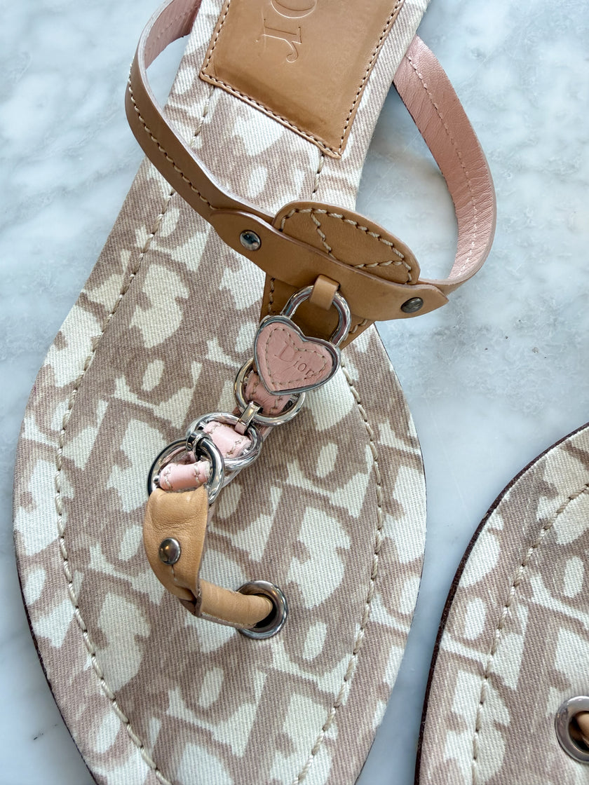 Dior John Galliano Era Monogram Sandals with Hearts (39.5)