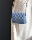 Chanel Sky Blue Quilted Lambskin Wallet On Chain Gold Hardware - 2020