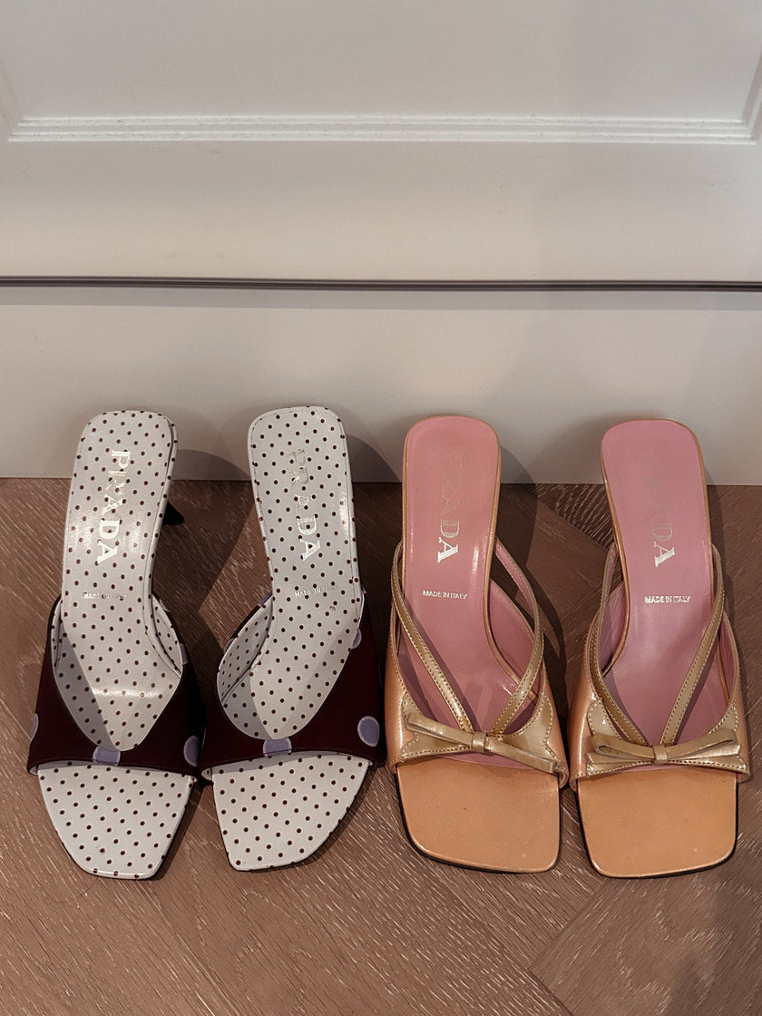 Prada Polka Dot Kitten Heel Mules 2000s (36.5)