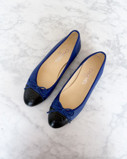 Chanel Electric Blue CC Cap Toe Ballet Flats (37.5)