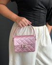 Chanel Baby Pink Satin Quilted Handbag with Silver Hardware - VERY RARE ARCHIVAL PIECE