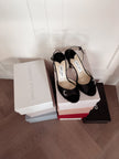 Jimmy Choo Black Satin Destino Heels with Crystal Buckles (36.5) RRP $630