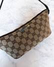 Gucci Beige & Brown GG Monogram Canvas Boat Bag with Brown Handle