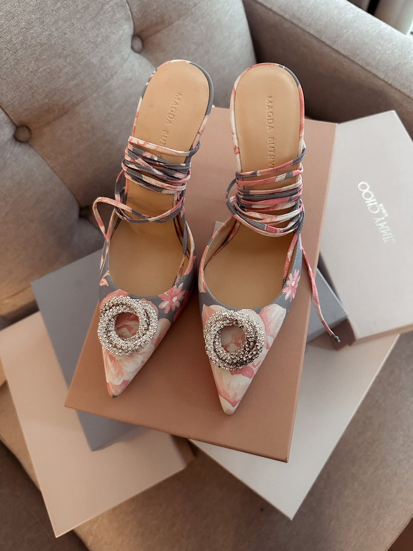Magda Butrym Floral Crystal Buckle Lace-Up Heels (37) RRP £765