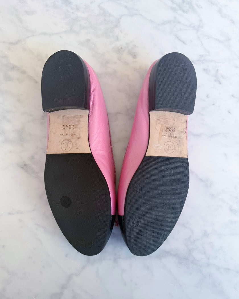 Chanel Shimmer Pink & Black CC Ballet Flats (36.5)