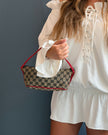 Gucci Boat Monogram Handbag with Red Handle