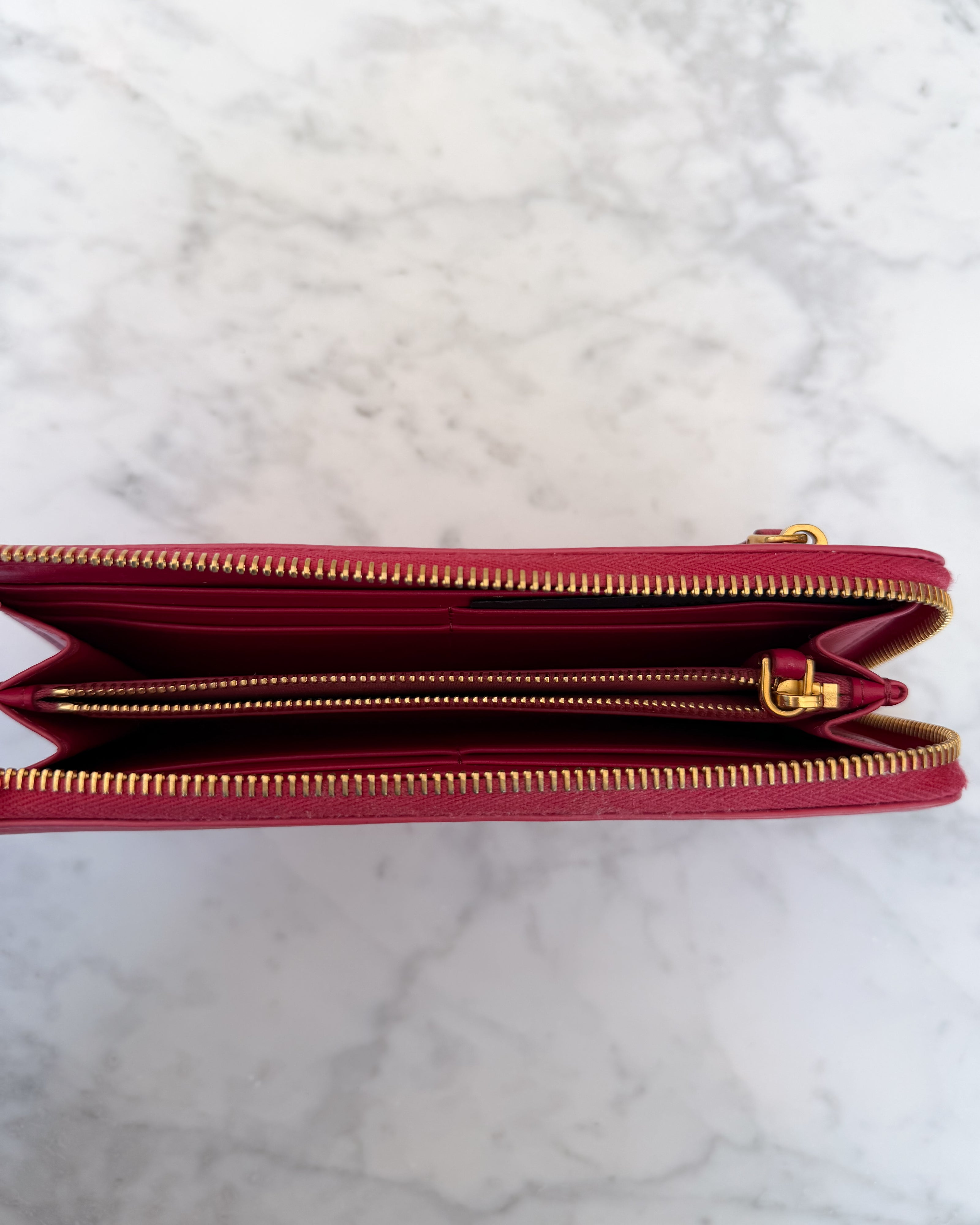 Prada Pink Saffiano Leather Zip Around Wallet with Original Box