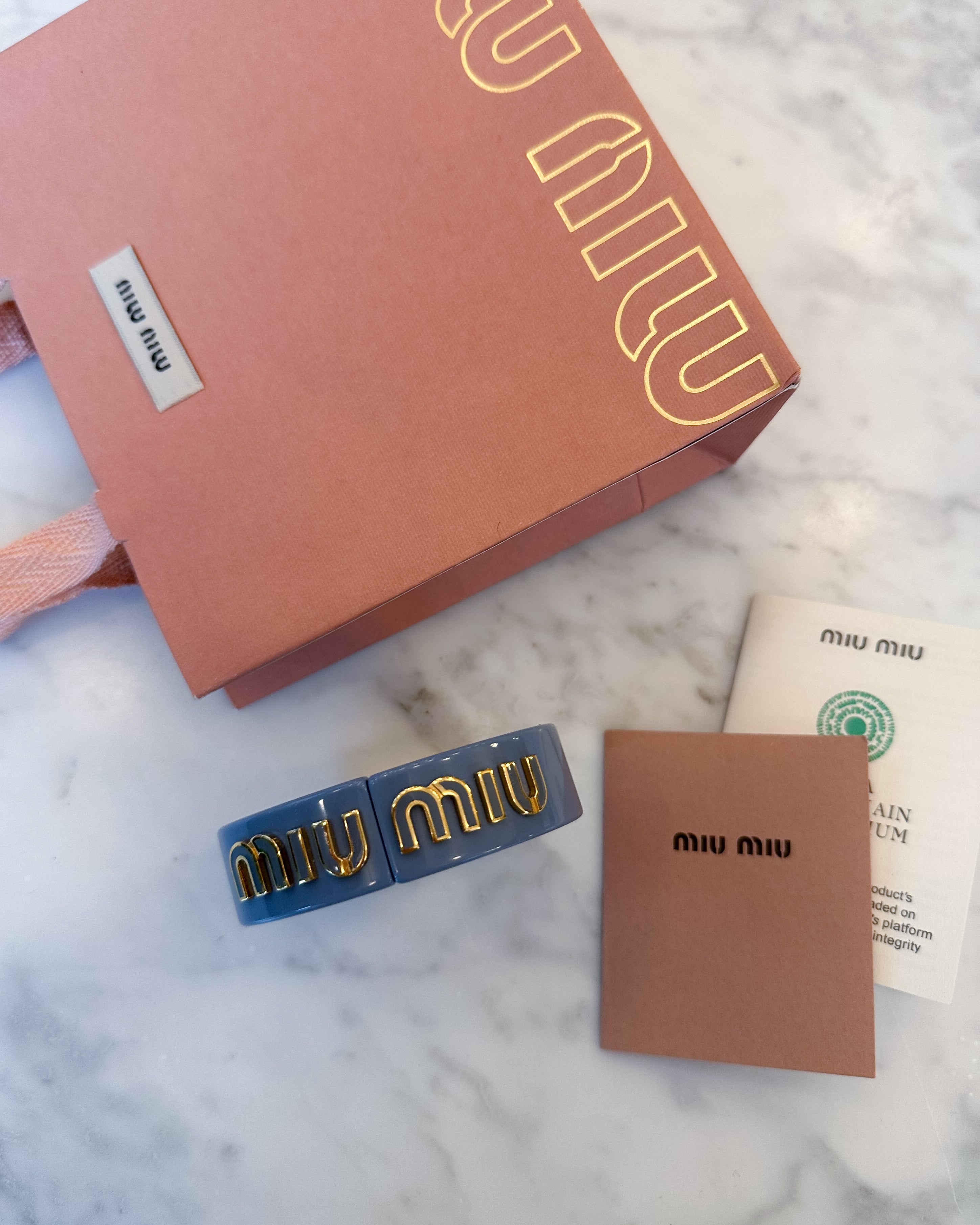 Miu Miu Blue Bangle with Gold Logo