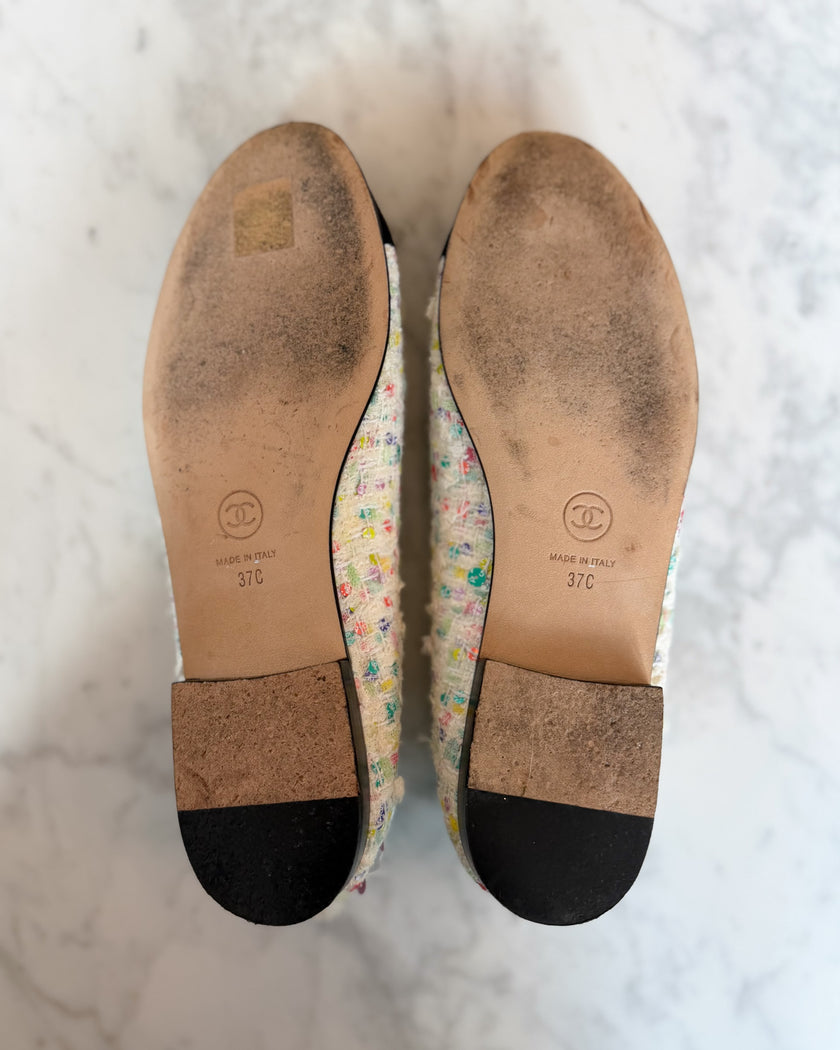 Chanel Birthday Cake Multicolour Sequinned Tweed Ballet Flats (37)