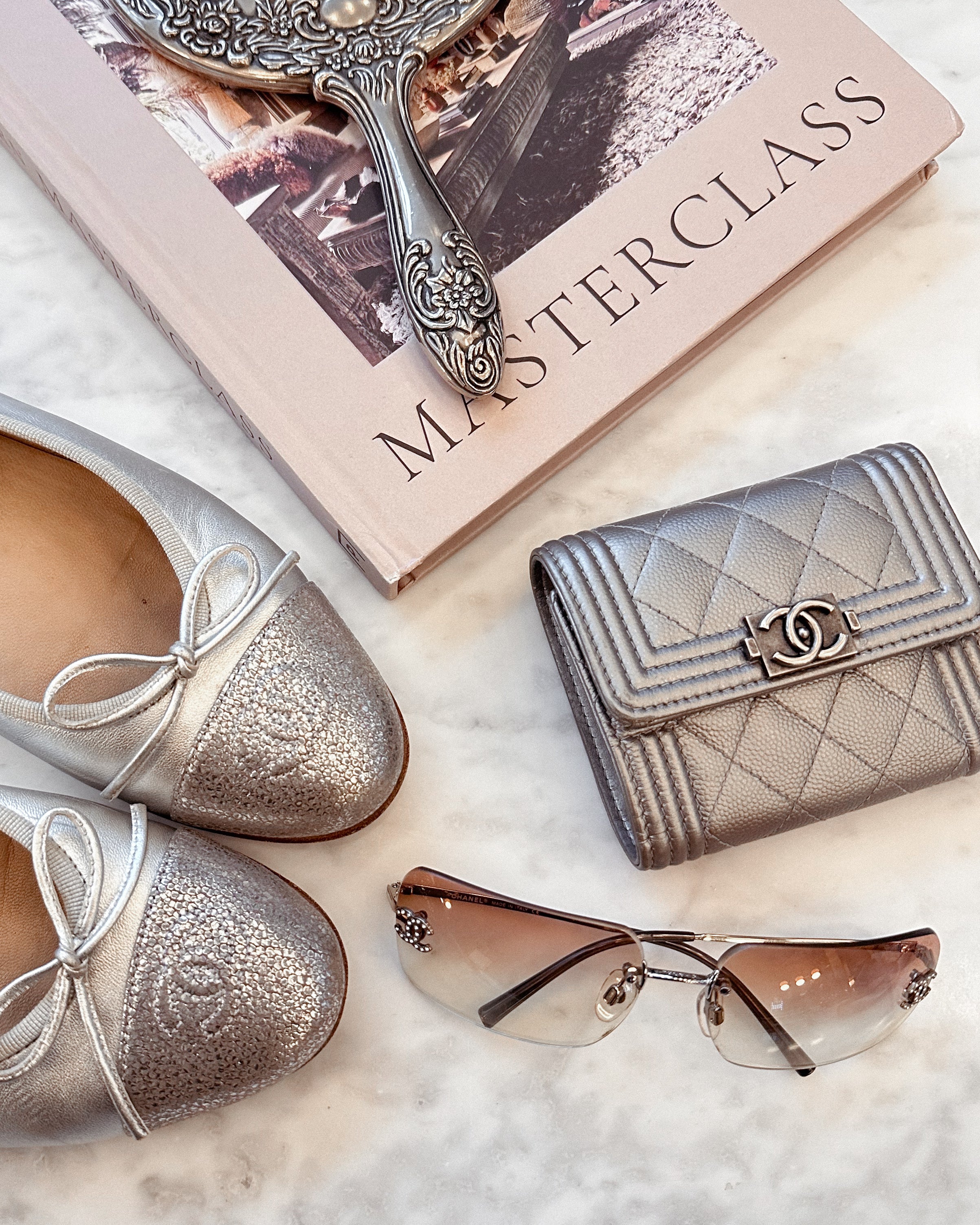 Chanel Silver Ballet Flat Shoes (37)