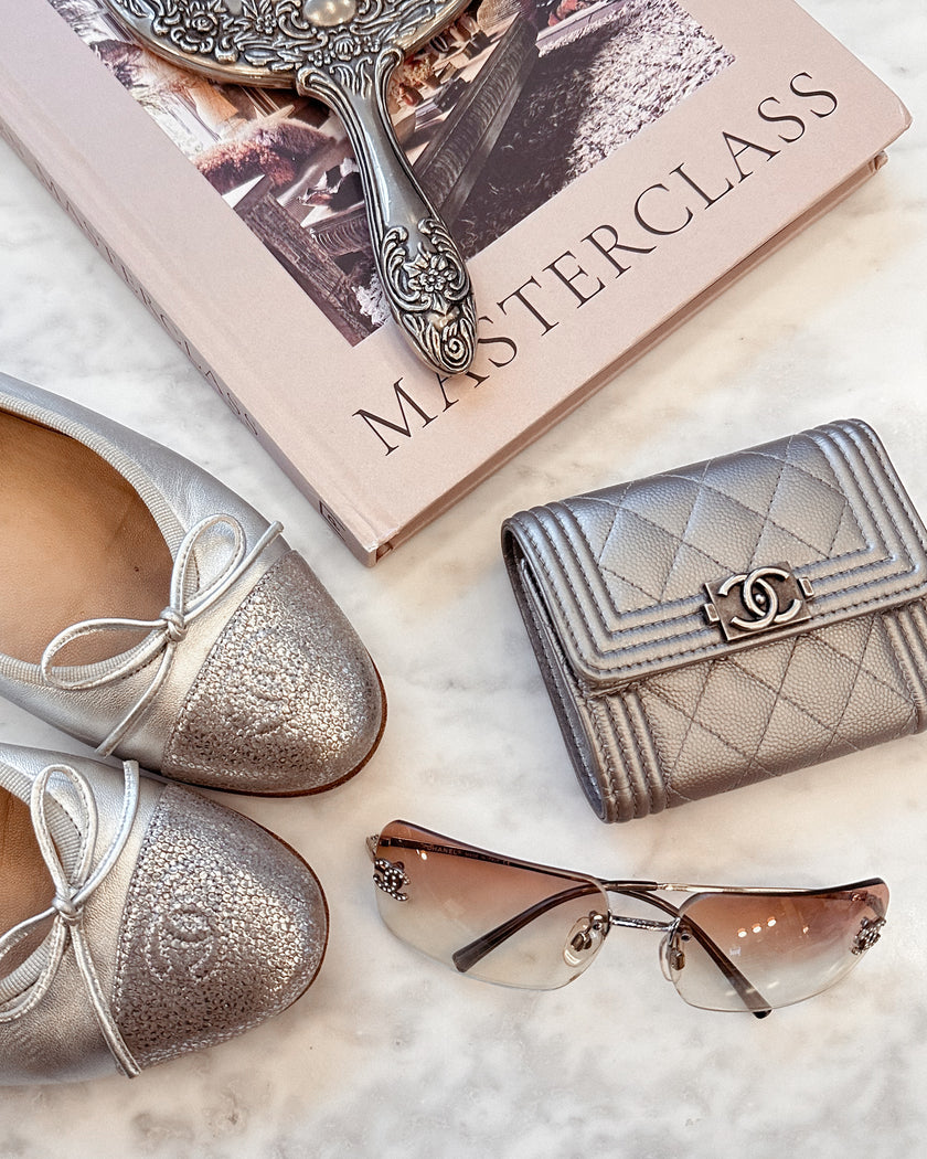 Chanel Silver Ballet Flat Shoes (37)
