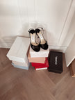 Jimmy Choo Black Satin Destino Heels with Crystal Buckles (36.5) RRP $630