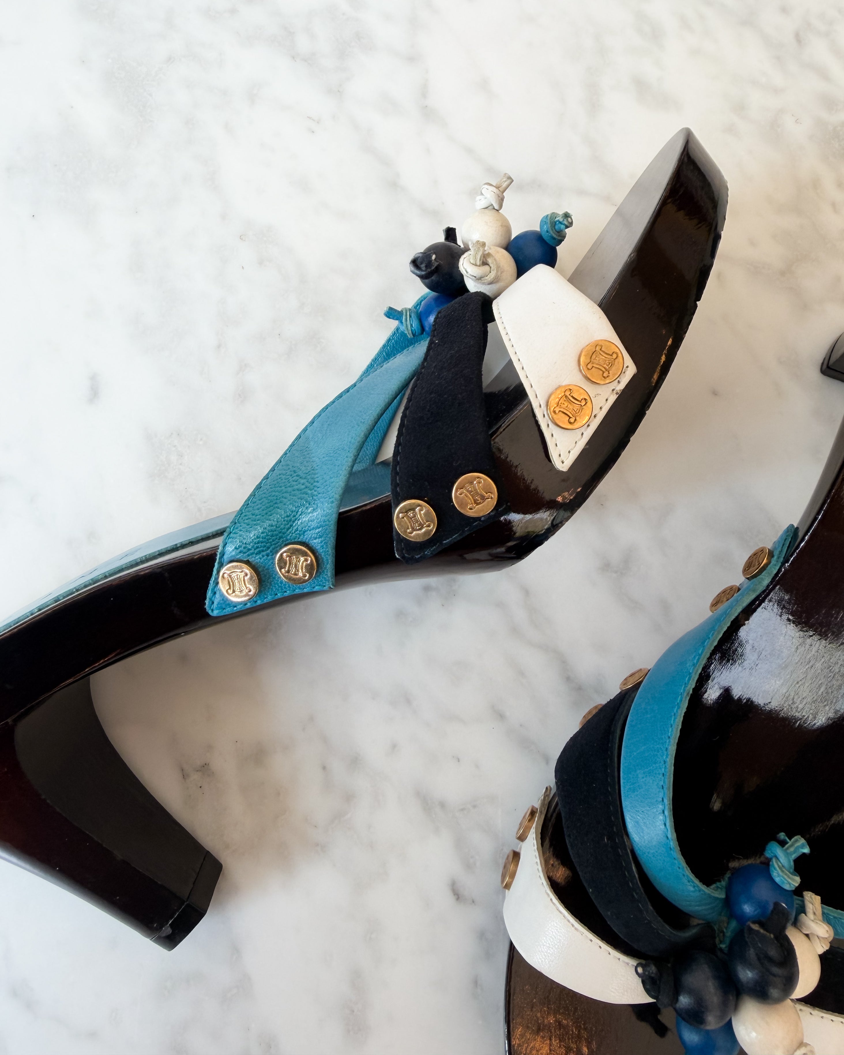 Celine Blue Confetti Beaded Mules - Unworn (38)