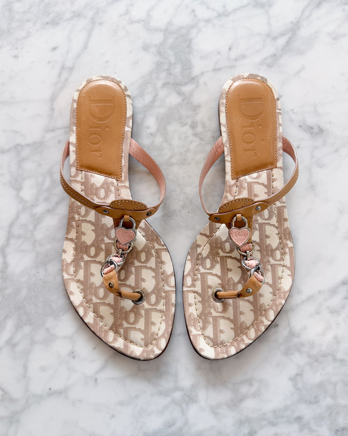 Dior John Galliano Era Monogram Sandals with Hearts (39.5)