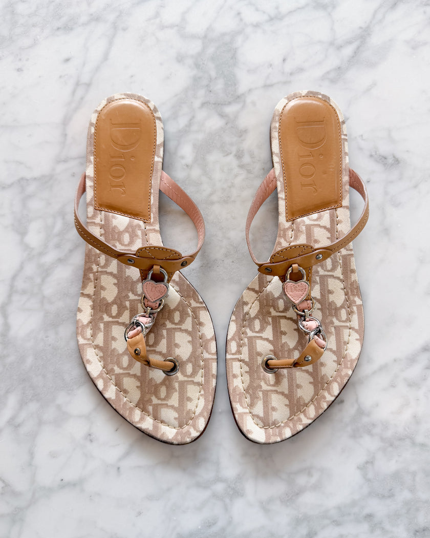 Dior John Galliano Era Monogram Sandals with Hearts (39.5)