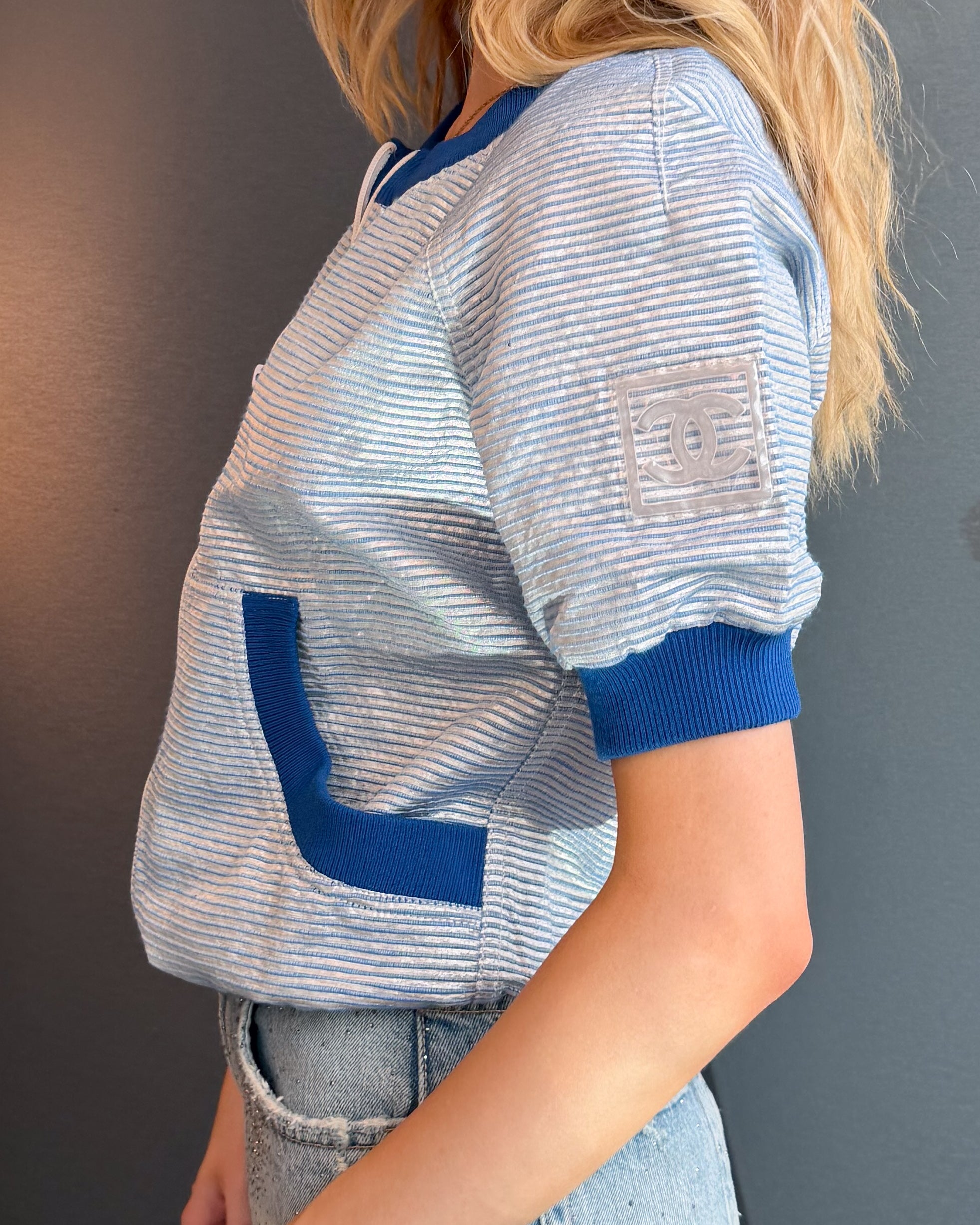 Chanel Blue Striped Cropped Jacket (S / M)