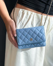 Chanel Sky Blue Quilted Lambskin Wallet On Chain Gold Hardware - 2020