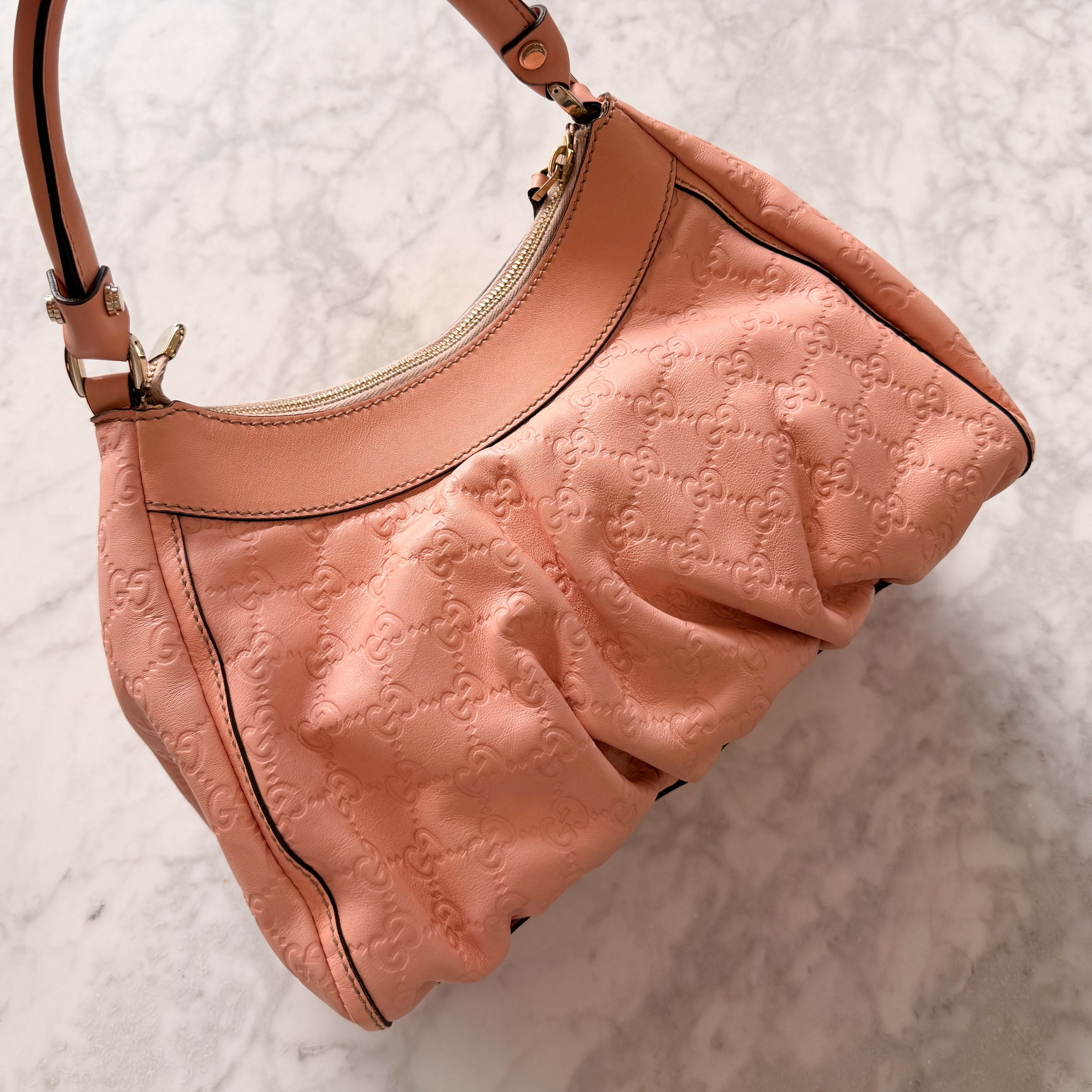 Gucci Vintage Pink Guccissima Leather D-Ring Shoulder Bag